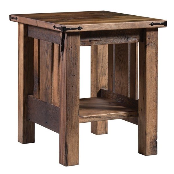 Amish 24 Tall Rustic End Table shown in Reclaimed Barnwood with Black Glaze Stain