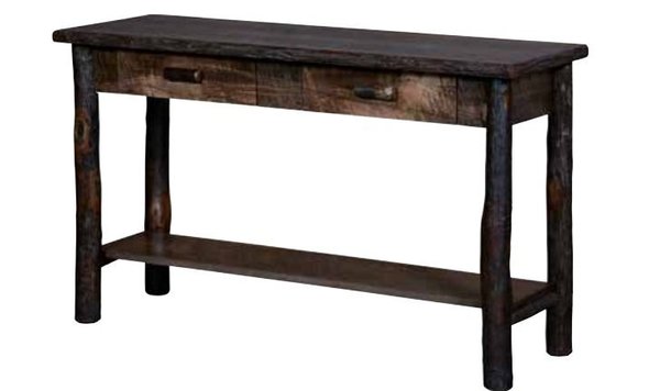 Amish Rough-Cut Maple Wood Sofa Table with 2 Drawers