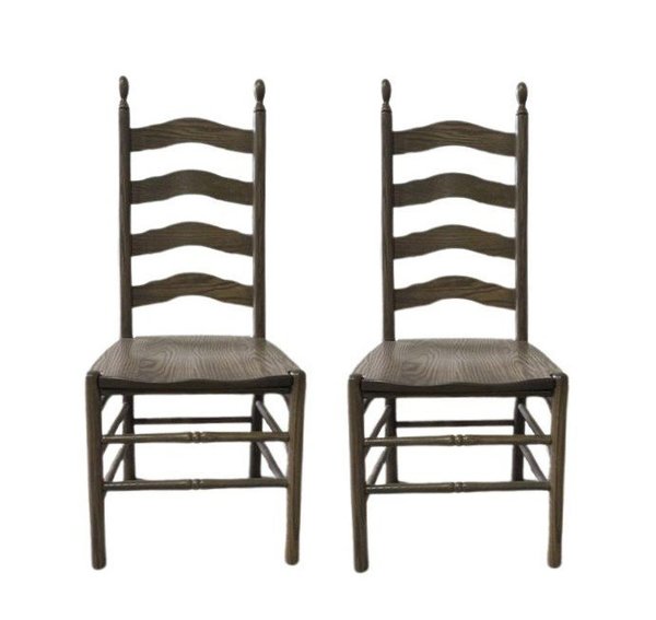 Amish Outlet: Oak Wood Ladderback Dining Chair Set In Stock (Set of 2 Arms and 2 Sides)
