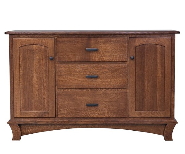 Amish Rustic Charm 60 Solid Wood Sideboard with 3 Drawers shown in Quarter Sawn White Oak with Michaels Cherry Stain