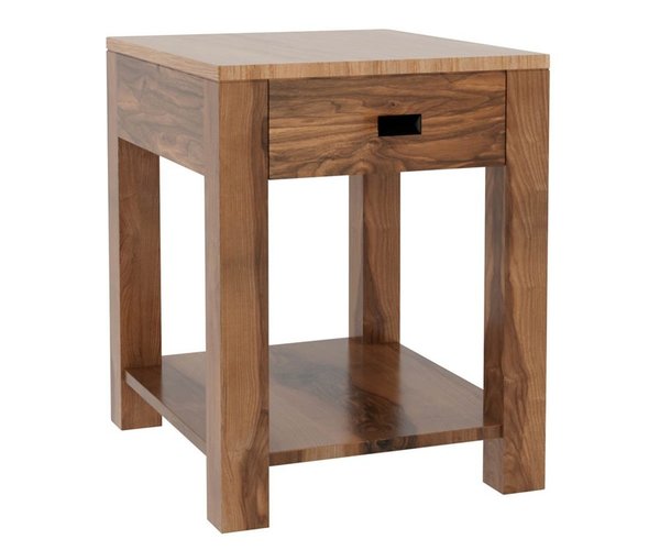 Amish 24 Tall Rustic Falls End Table Shown in: Top–Rustic Hickory, Natural 10 Sheen Base–Rustic Walnut , Natural 10 Sheen
