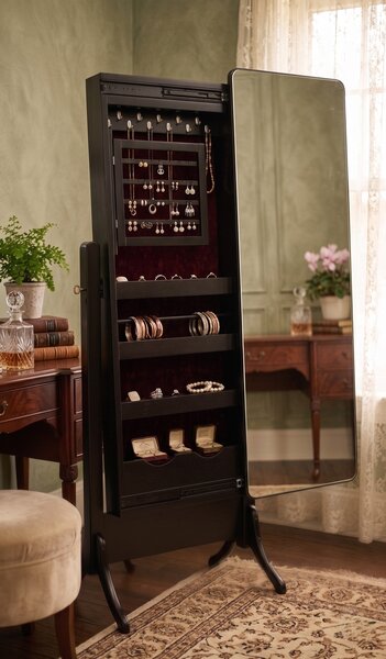 Contemporary Sliding Mirror Jewelry Storage Cabinet