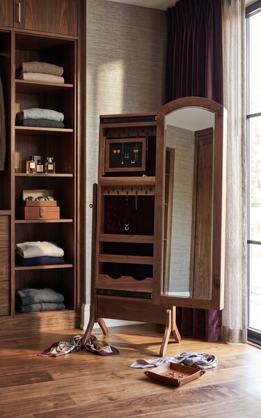 Arched Top Freestanding Mirror Jewelry Armoire Cabinet