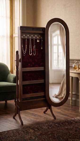 Oval Full Length Cheval Mirror with Hidden Jewelry Storage