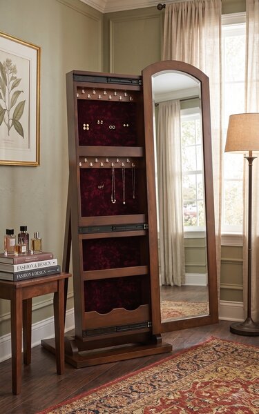 Handcrafted Arched Jewelry Storage Cabinet with Sliding Mirror