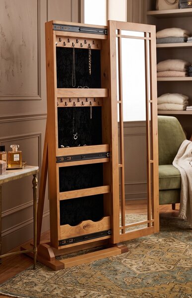 Mission Jewelry Storage Cabinet with Full Length Sliding Mirror