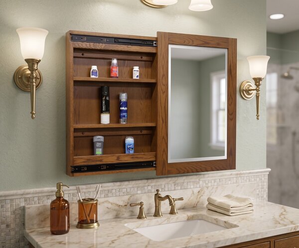 Solid Wood 25" Wide Wall Mount Medicine Cabinet with Mirror