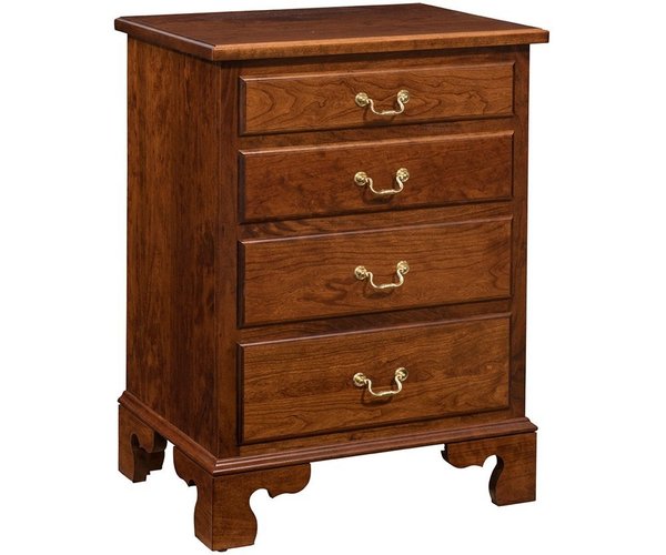 Amish 33 Tall Williamsburg 4-Drawer Bedside Chest shown in Rustic Cherry with Michaels Cherry Stain