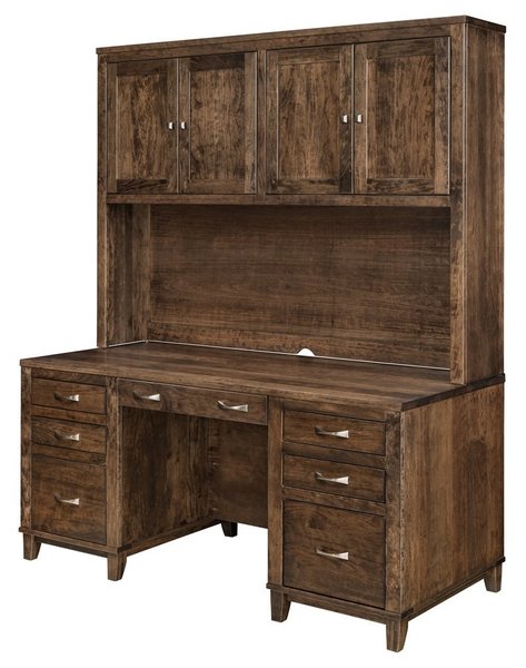 Amish Roosevelt Desk with Full Drawer Pedestal with Optional Hutch Top