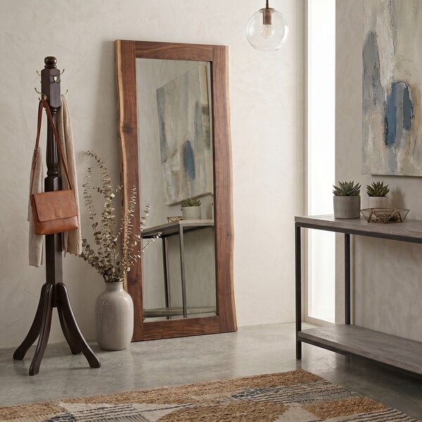 Handcrafted Rustic Walnut Live Edge Full Length Leaner Floor Mirror