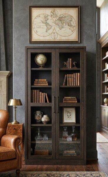 Handcrafted Modern Tall Display Cabinet with Glass Doors