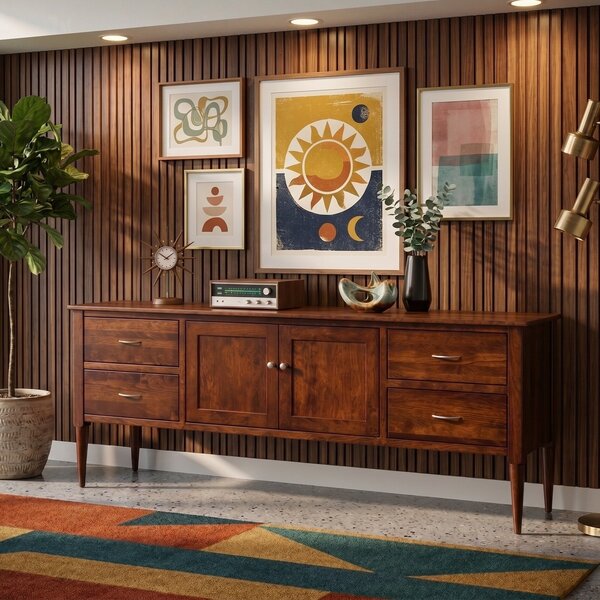 Solid Wood Milan Mid-Century Modern 84" Media Console