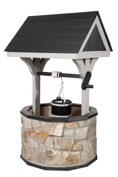Amish Stone Wishing Well and Poly Roof - Large