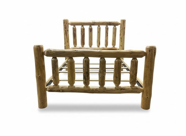 Outlet: Queen Handcrafted Rustic Solid Wood Log Bed In-Stock