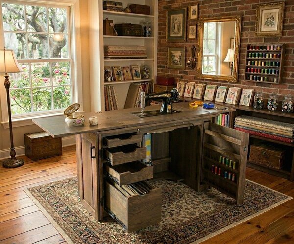 Ester Solid Wood Sewing Cabinet with Lift - Choose Size