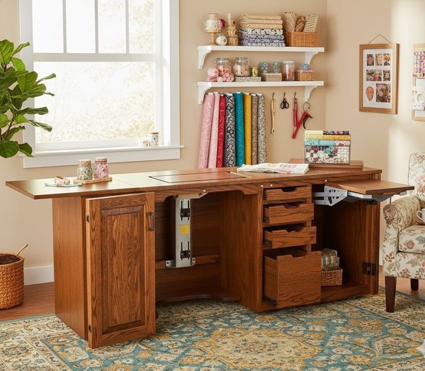 Handcrafted Emma Solid Wood Large Sewing Cabinet