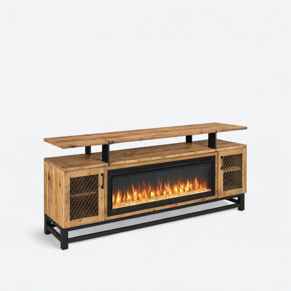Modern Industrial Media Console with Electric Fireplace