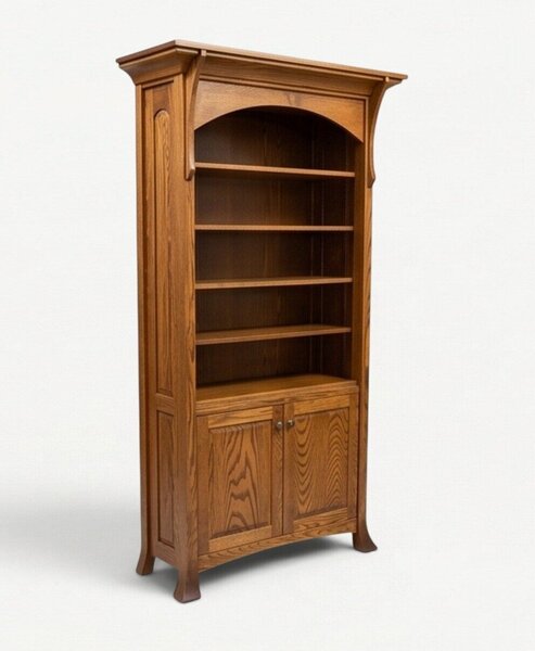 Outlet: Oak Wood Mission Bookcase with Doors - In-Stock