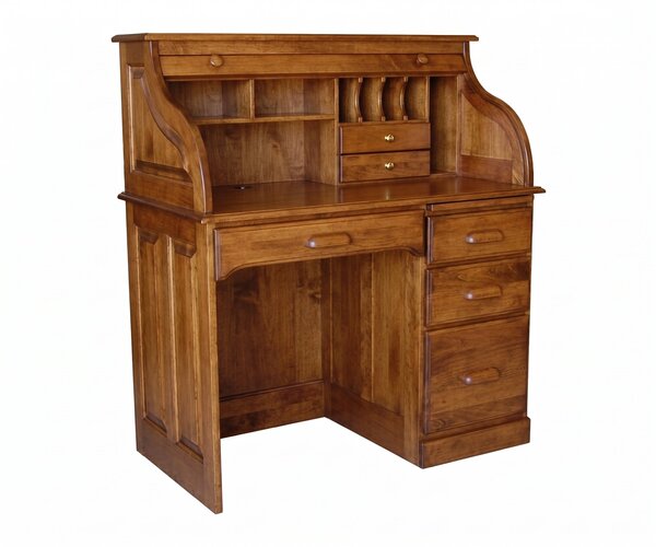 Single Pedestal Rolltop Desk with Raised Panel Sides