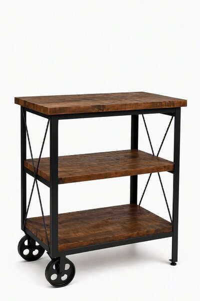 Reclaimed Wood Bar Cart with Wheels In-Stock