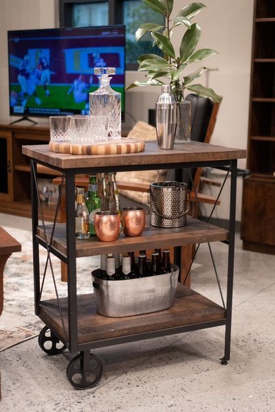 Reclaimed Wood Rolling Bar Cart In-Stock and Ready to Ship