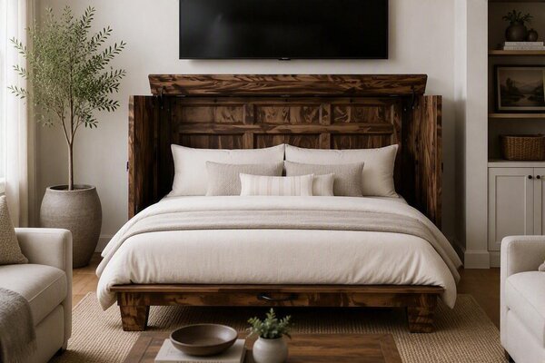 Mission Buffet Fold Out Cabinet Bed with Mattress
