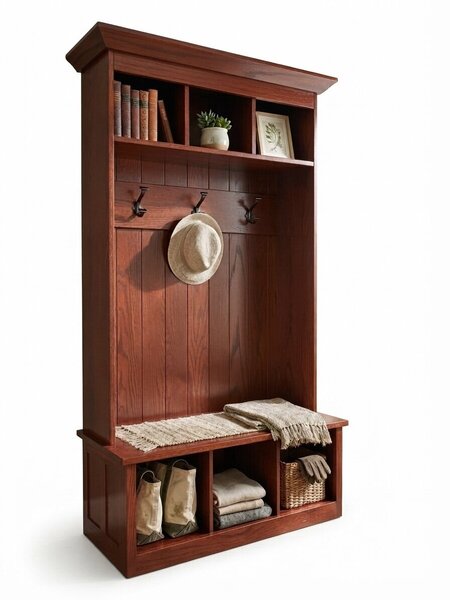 Outlet: Handcrafted Oak Wood Entryway Hall Bench In-Stock