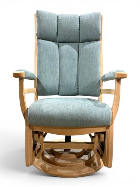 Outlet: Brown Maple High Back Upholstered Glider Swivel Chair with Gliding Ottoman