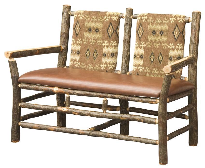 Indoor Rustic Hickory Bench with Upholstery |