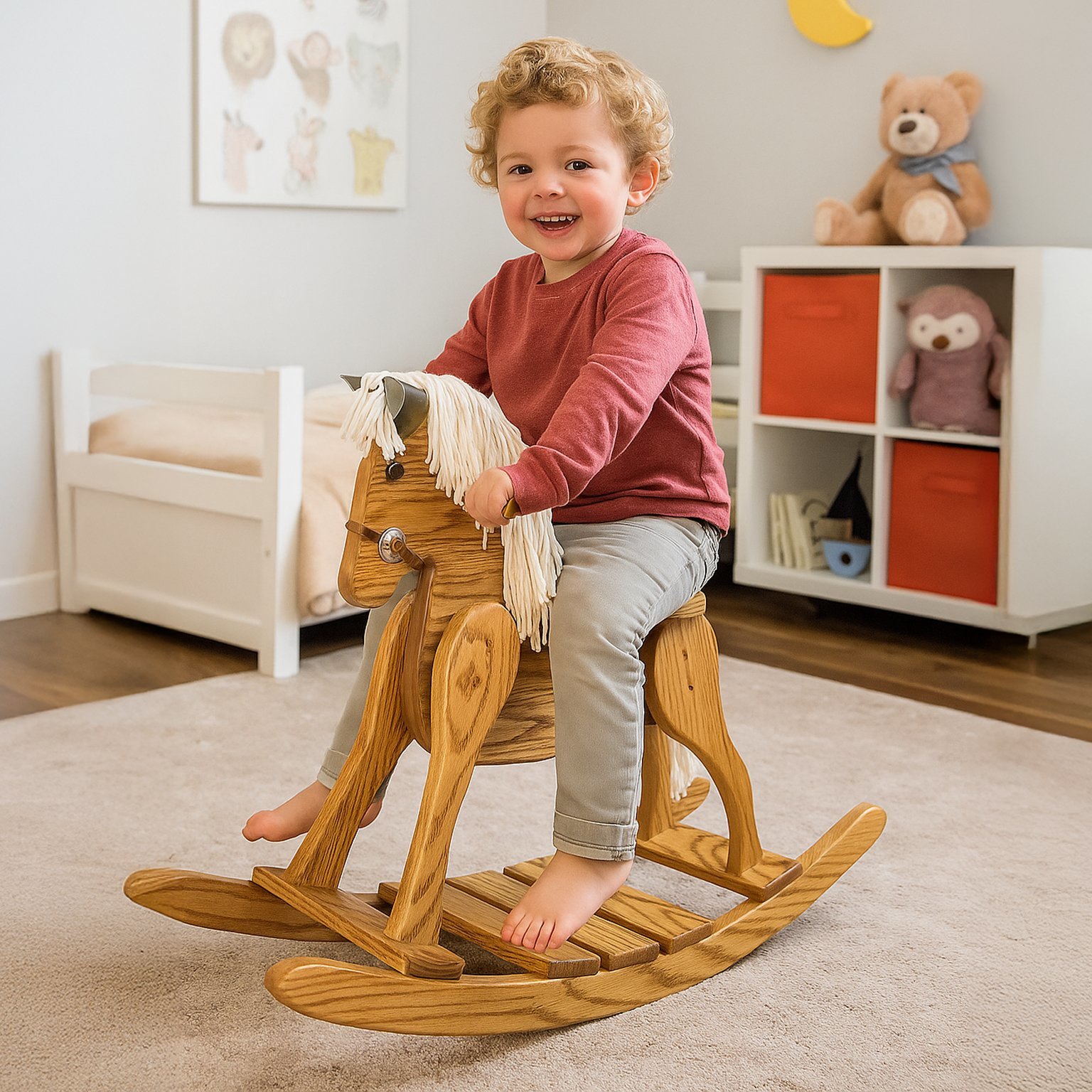 Amish Wooden Rocking Horse Handcrafted Solid Wood