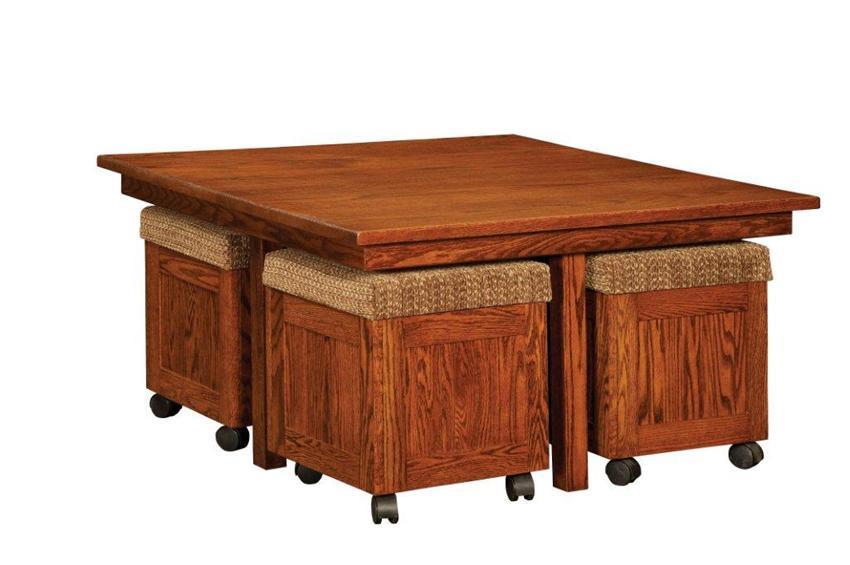 Lift-Top Coffee Table Set with Storage and Ottomans from
