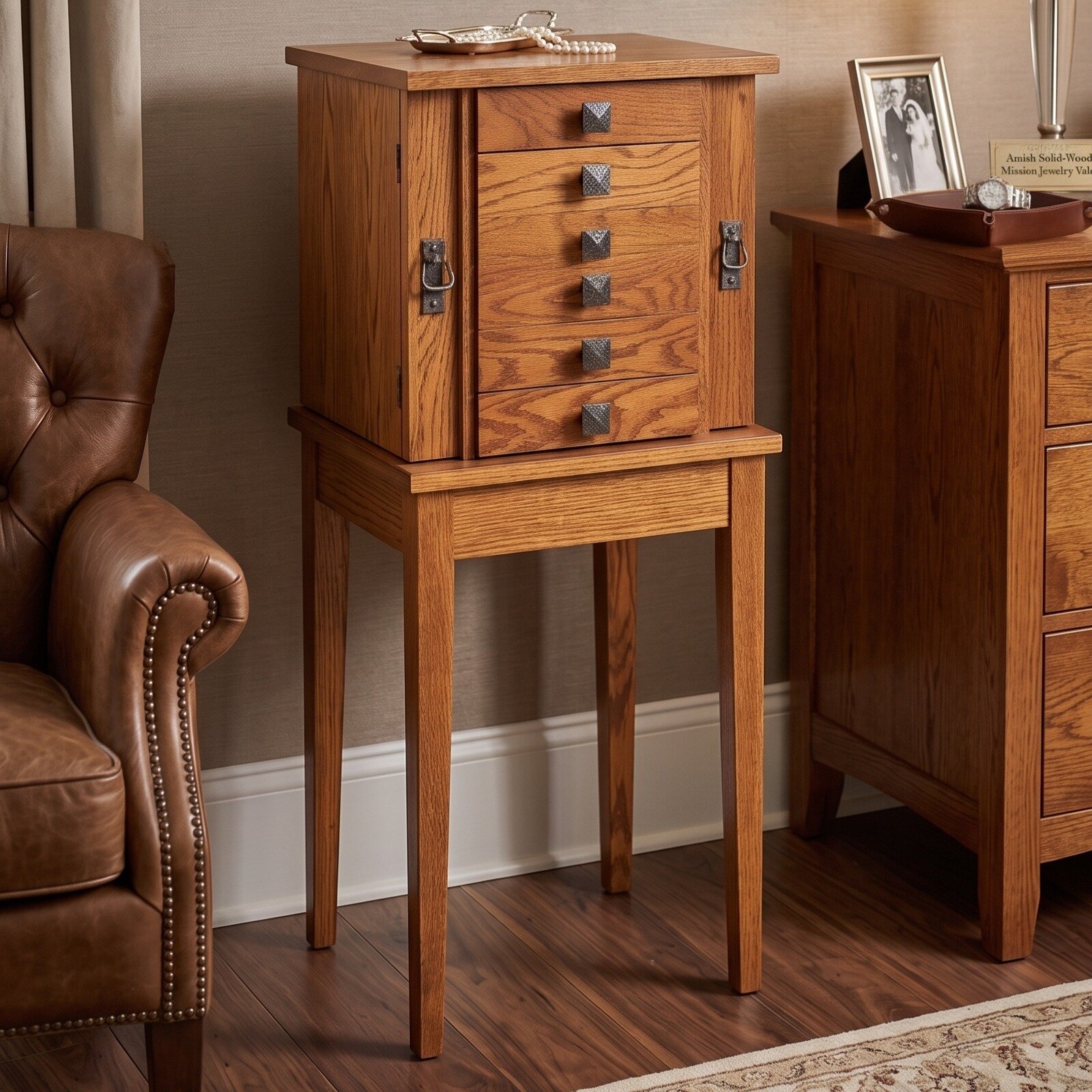 Amish Handcrafted Jewelry Chest with Stand | Solid Wood