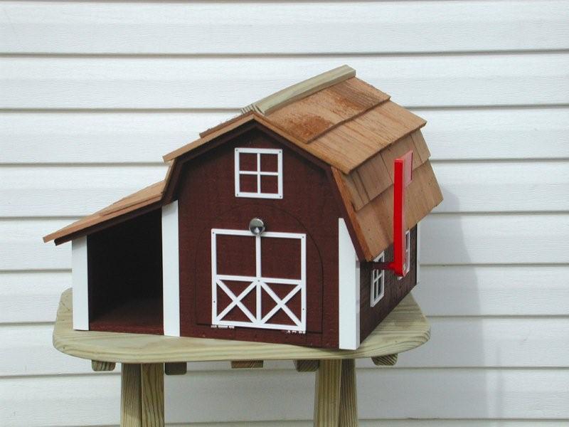 Deluxe Wooden Dutch Barn Mailbox (Red With White Trim) – Handcrafted Amish, 22"L X 12"W X 15.5"H