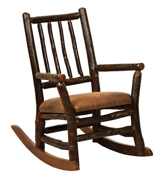 Rustic Hickory Log Child's Rocker with Upholstered Seat - Amish Made