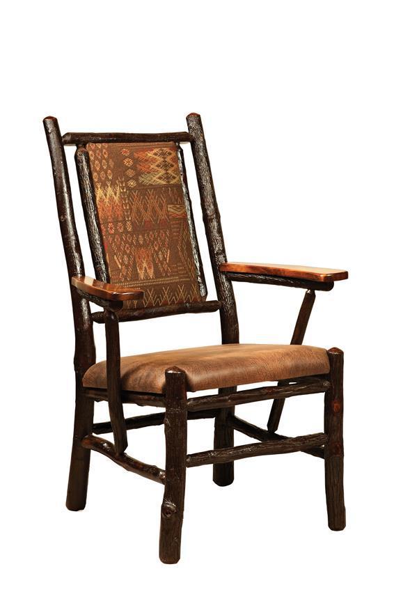 Amish Upholstered Fireside Rustic Hickory Arm Chair