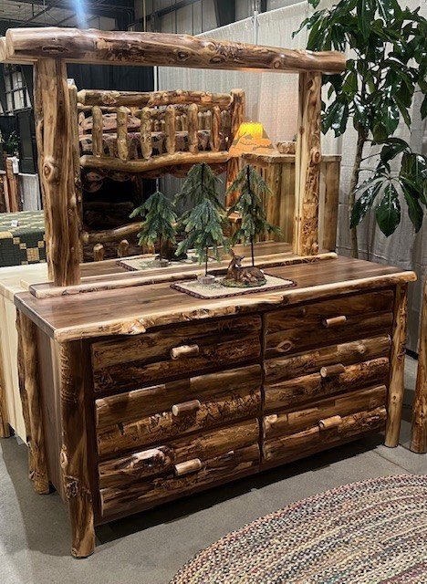 Amish Rustic Log Six Drawer Dresser with Optional Mirror Amish Rustic Log Six Drawer Dresser with Optional Mirror