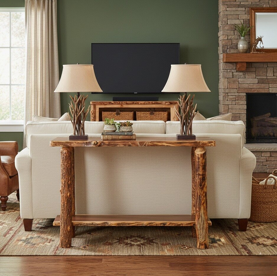 Amish Handcrafted Rustic Log Sofa Table