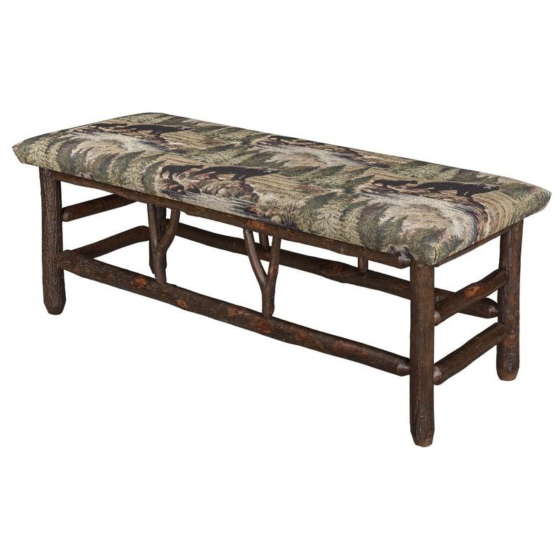 Rustic Hickory Twig Hall Bench with Upholstery |