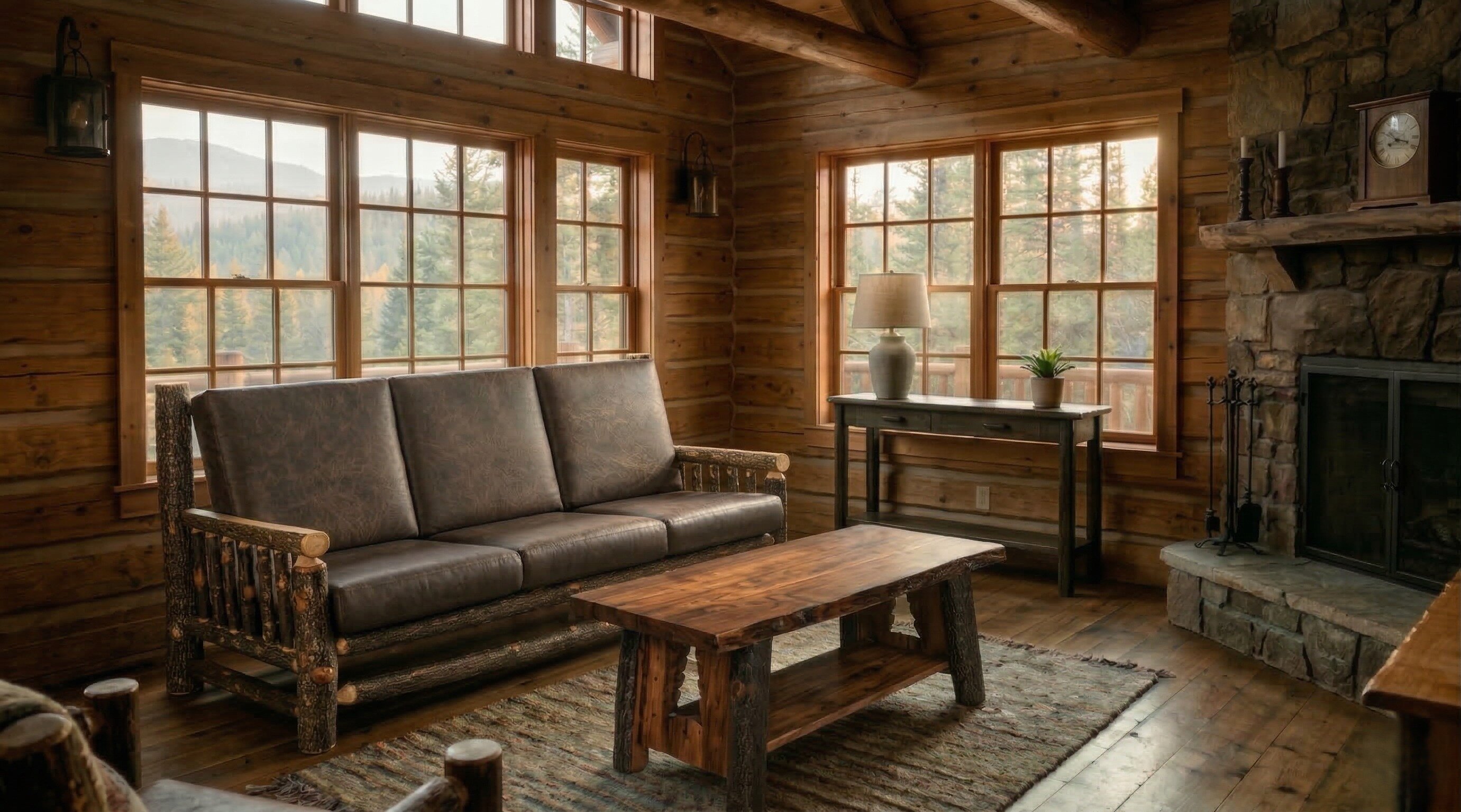 Rustic Hickory Log Sofa with Plush Cushions | DutchCrafters