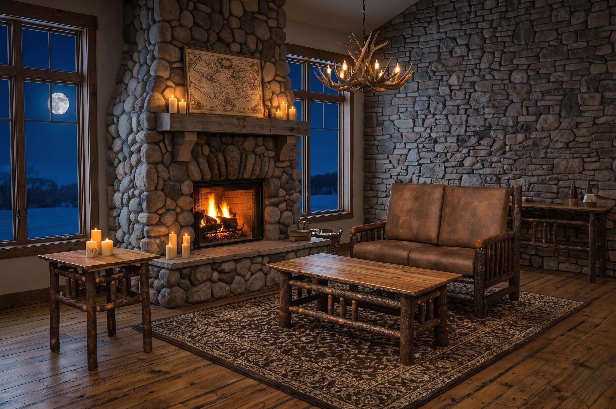 Rustic Hickory Log Loveseat with Plush Cushions | DutchCrafters
