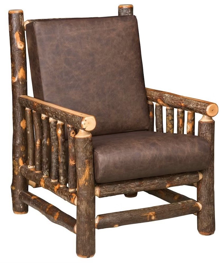 Rustic Hickory Log Lounge Chair Upholstered | DutchCrafters