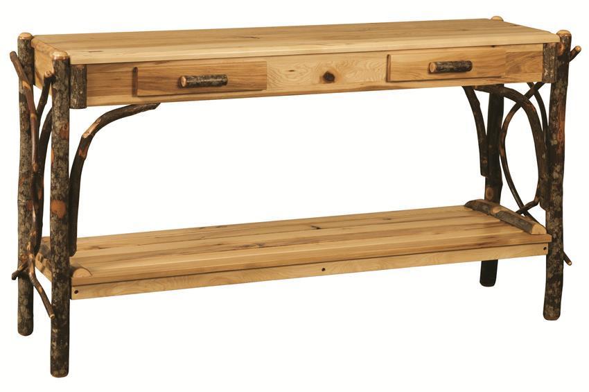 Amish Hickory Sofa Table With Dovetailed Drawers