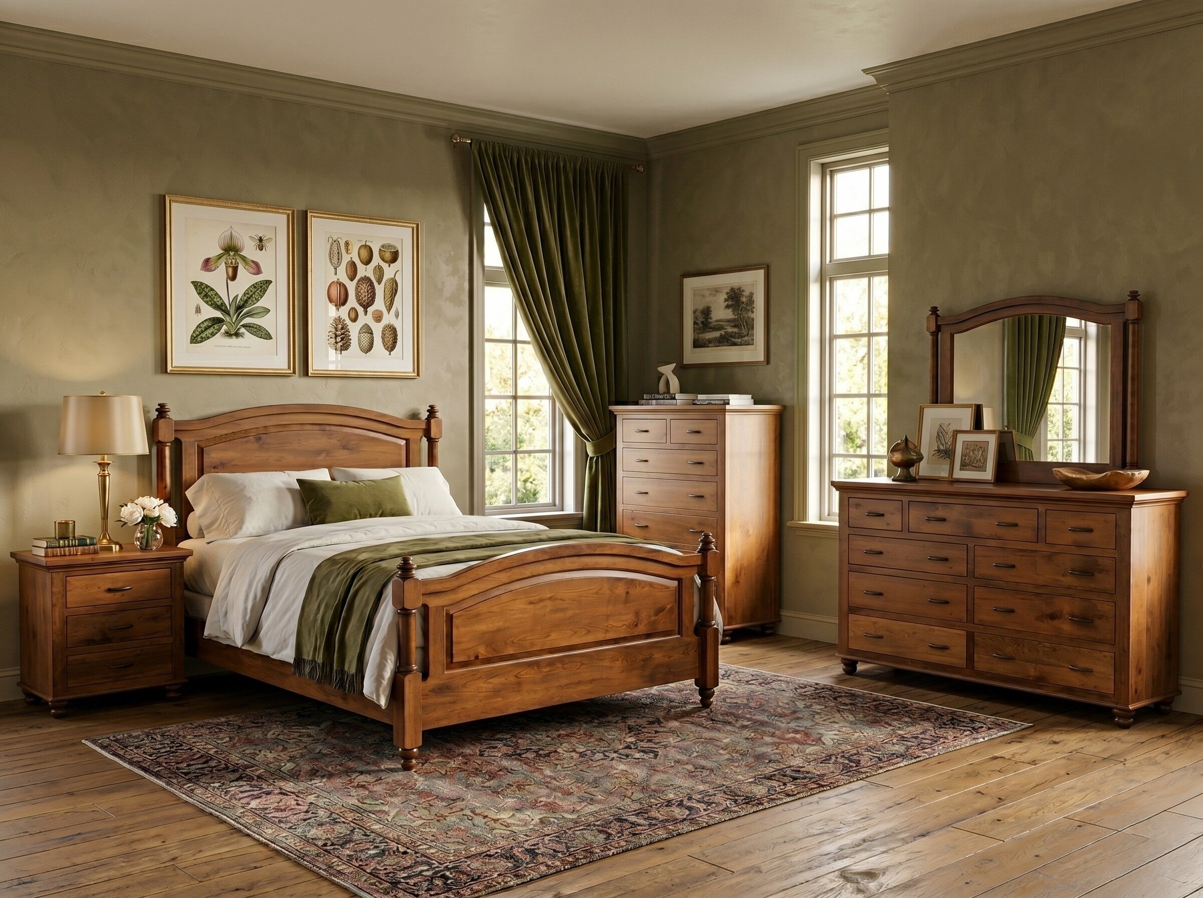 Amish Magpie 5-Piece Bedroom Set in Rustic Cherry