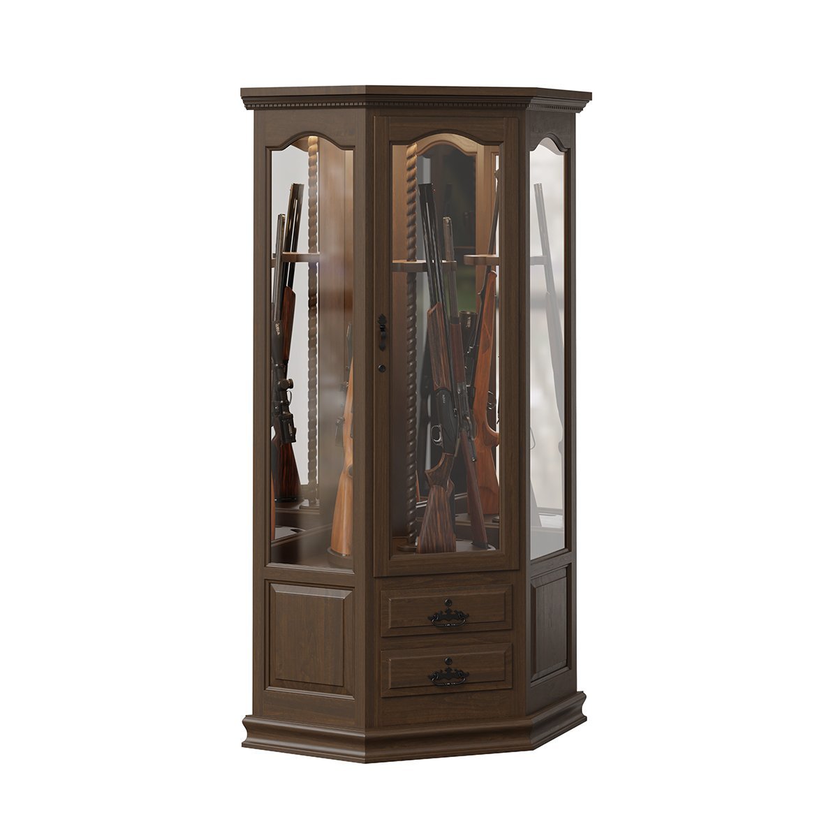 Solid Wood 8 Gun Corner Cabinet with Rotating Gun Rack from