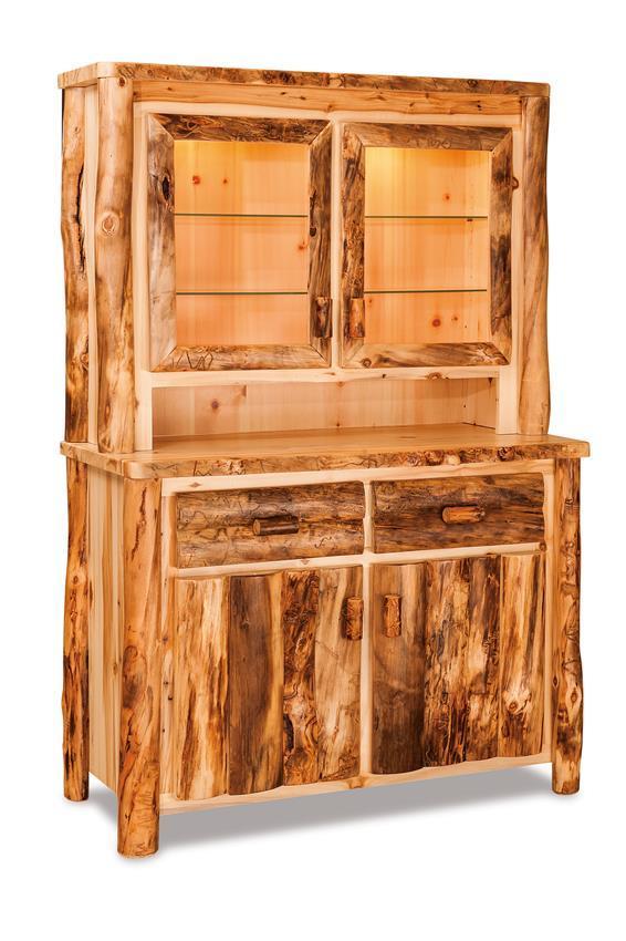 Rustic Log Hutch With Display Shelves |