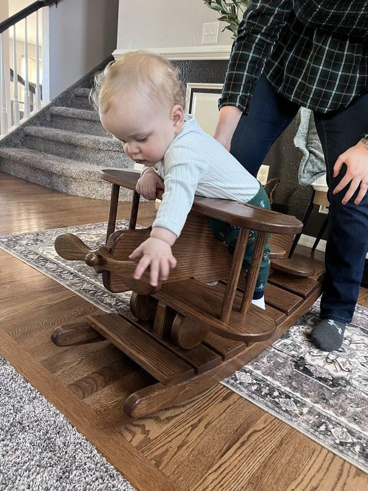 Baby Wooden Rocker Oak Wood Airplane Rocking Chair From