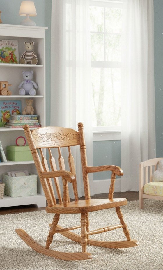 Fox Valley Traders Custom Childrens Rocking Chair, Features Classic Rocker Design And Hardwood Construction, White Finish With Racecar Design