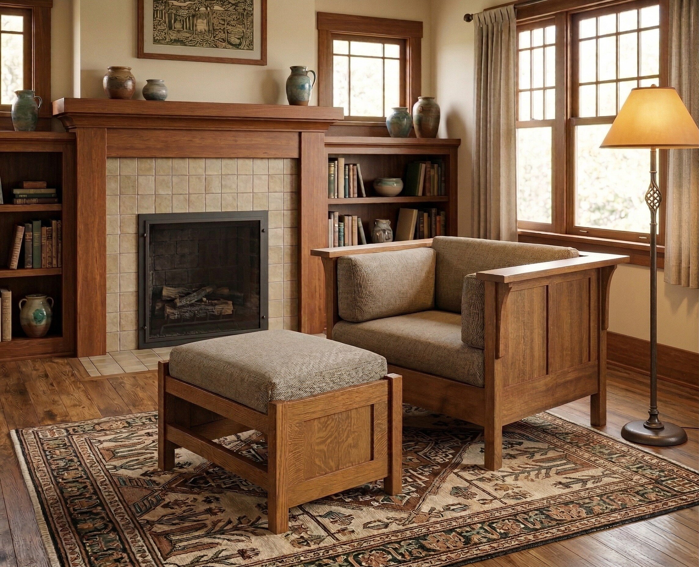 Amish Mission Footstool – Solid Wood & Upholstered Top
