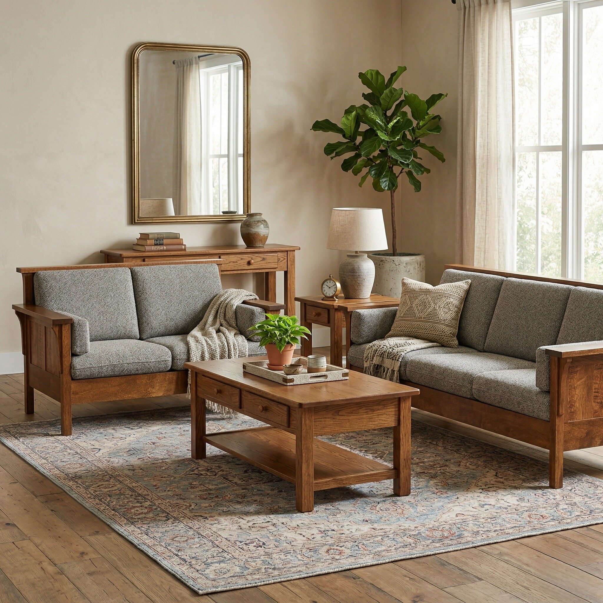 Wood Frame Mission Loveseat with High Back | Amish Sofas and Couches