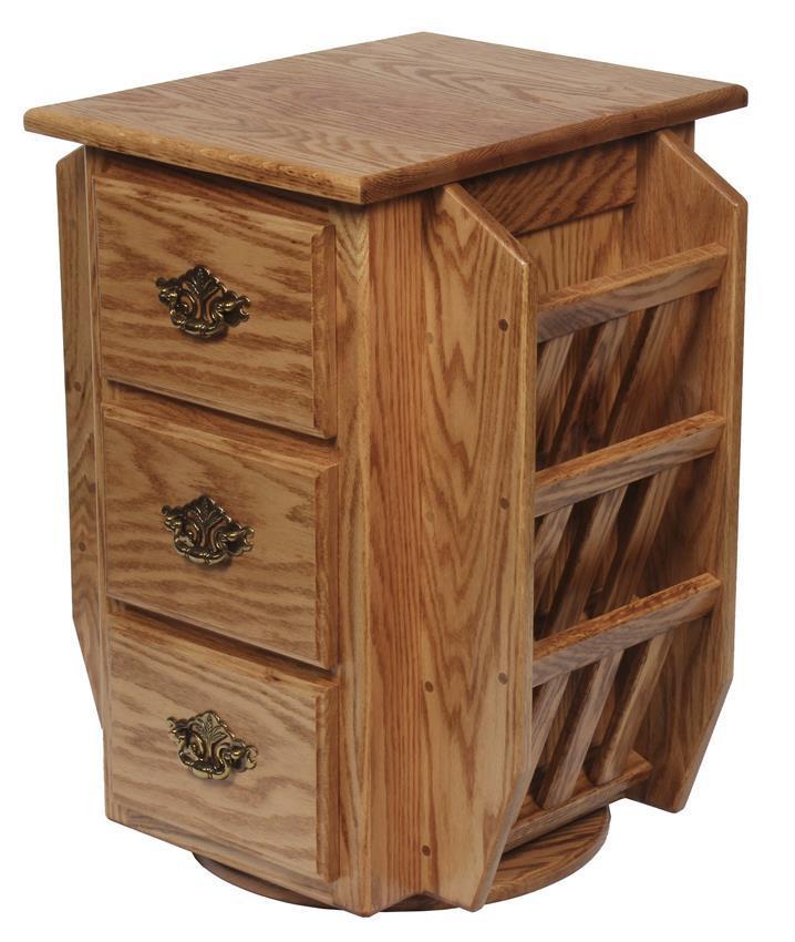 Amish Hardwood Magazine Stand with Swivel and Storage